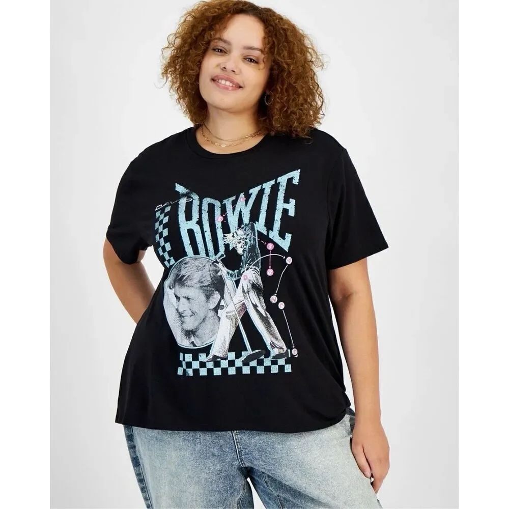 NWT Hybrid Apparel 2X Plus Size Black Trendy David Bowie Short-Sleeve T-Shirt